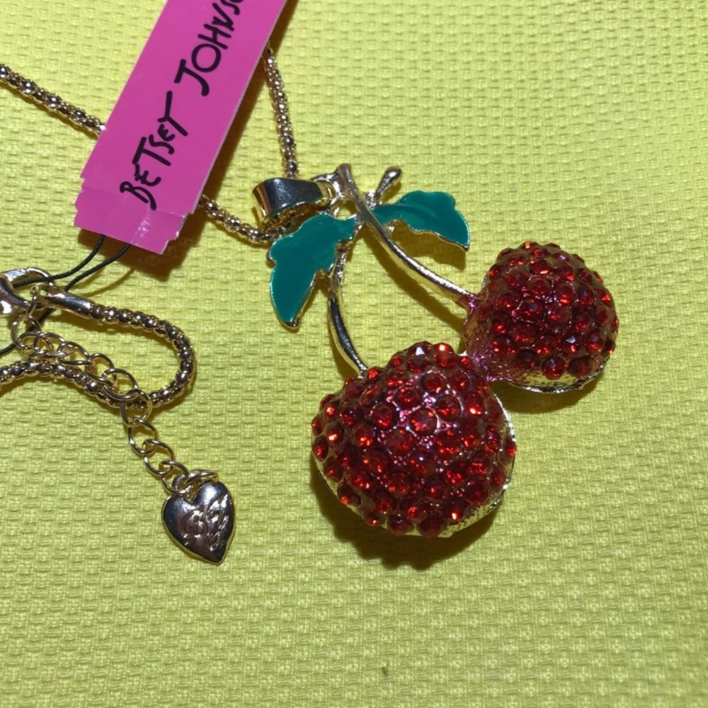Red Rhinestone Cherries Bling Necklace